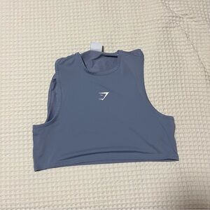 Gymshark White and Blue Raglan Crop Tank Top
